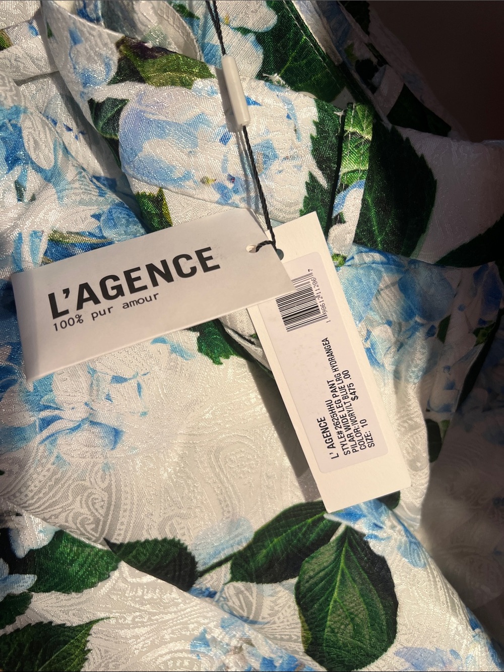 NWT | L'AGENCE Cream Wide-Leg Floral Pants Hydrangea Print Size 10 N - Picture 9 of 9